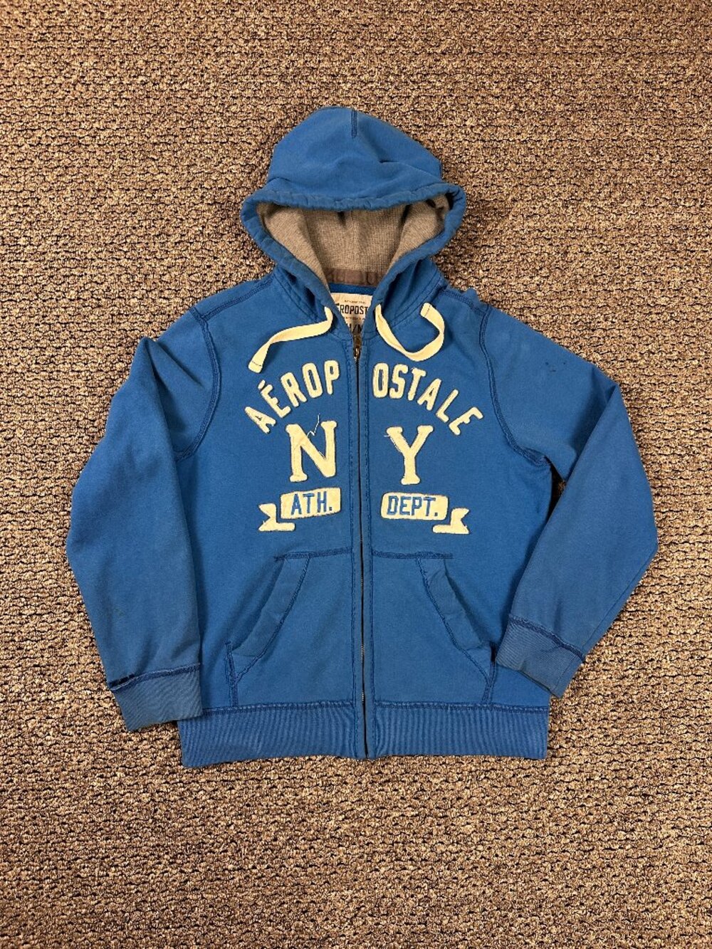 Vintage Y2K Aeropostale N.Y. Ath. Dept. Heavy Duty Zip Hoodie Blue Size Medium